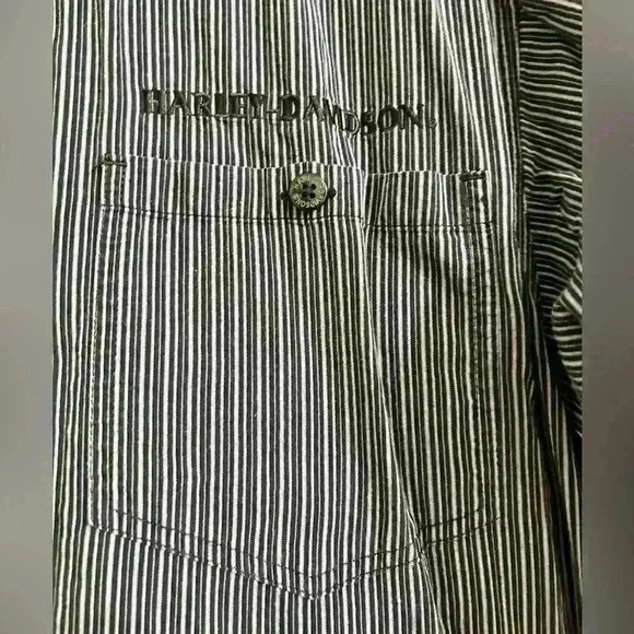 Harley Davidson Striped 100% Cotton Button Down Size M Tall - Picture 3 of 8